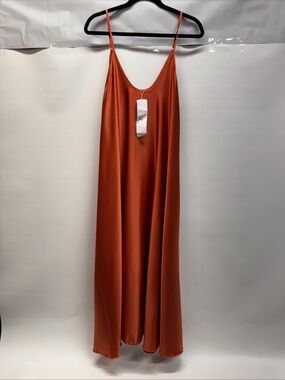 NWT Silk & Salt "Go with the Flow" Silky Maxi Slip Dress OS Burnt Brick Orange